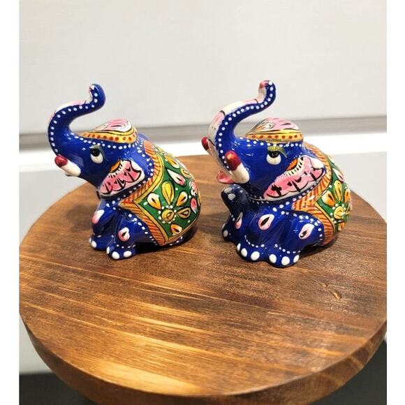 Lucky Elephant Mini Figurines Meenakari Indian Hand-Painted Art Royal Blue - Picture 4 of 9